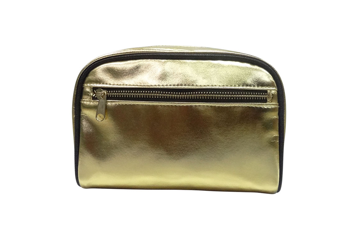Cosmetic zipper pouch in shiny gold