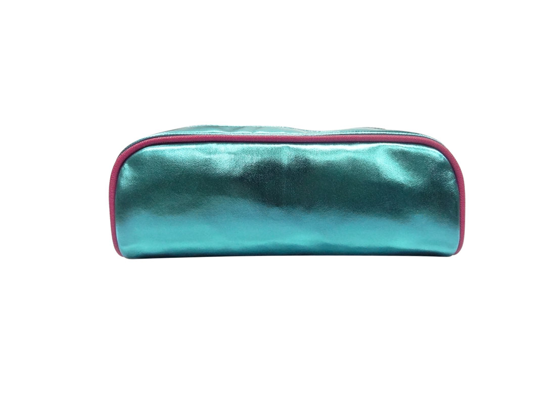 Makeup bag pencil case in shiny blue front