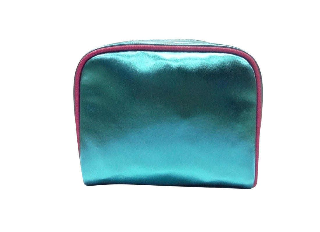 small cosmetic bag in shiny blue