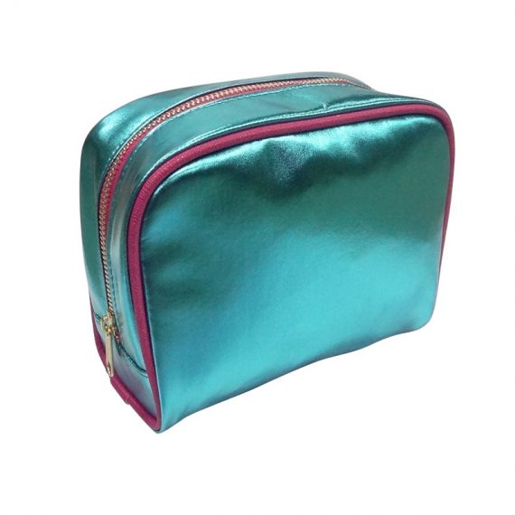 small cosmetic bag in shiny blue