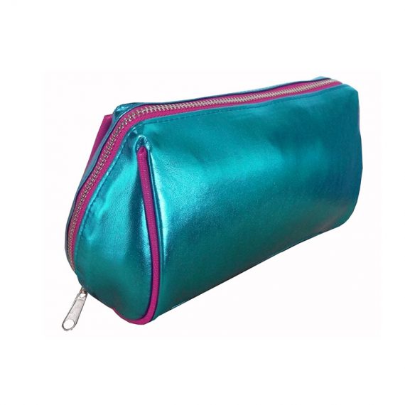 Makeup zipper pouch in shiny blue