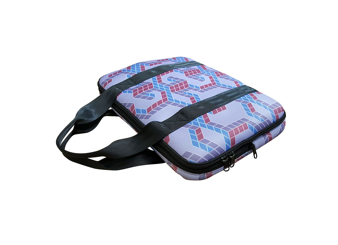 Neoprene laptop bag with cubic printing side top