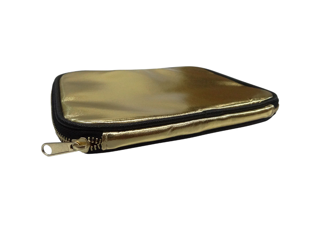 cosmetic pouch in shiny gold side