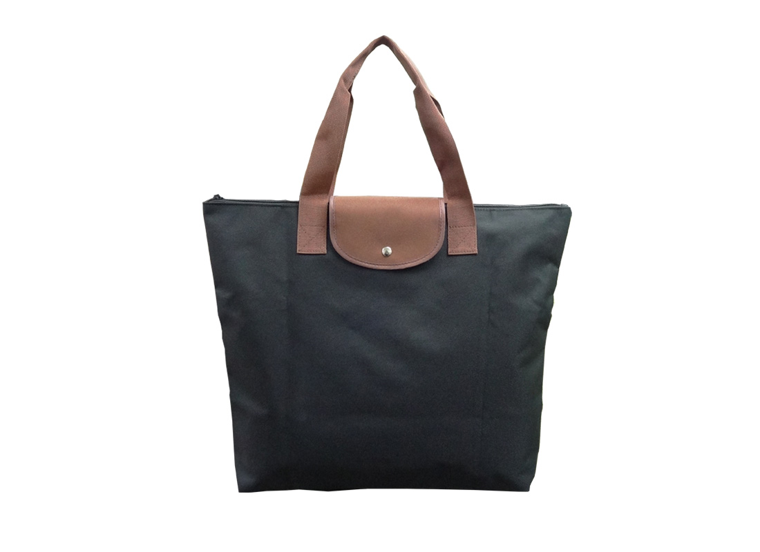 Foldable Tote Bag with zipper in black