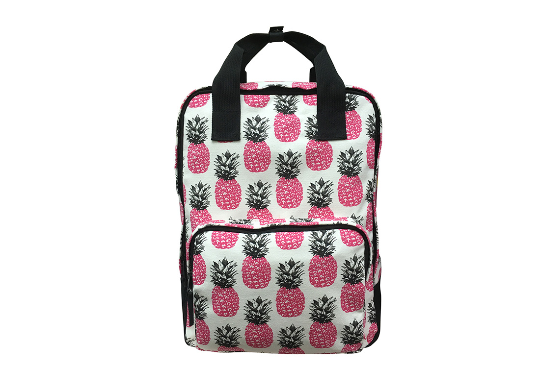 Square shape canvas backpack with pineapple print