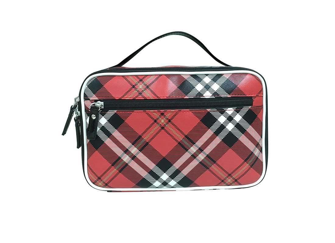 Square Shape Plaid Cosmetic Bag