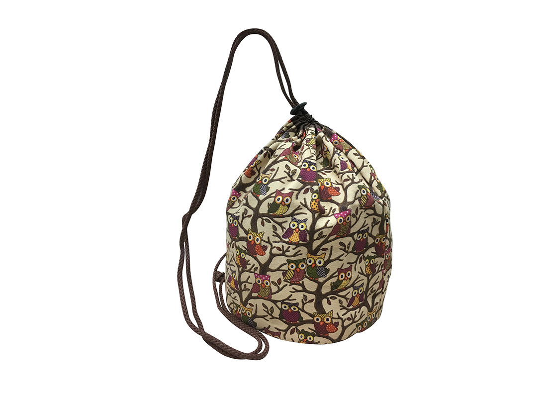 Drawstring bag with owl printing