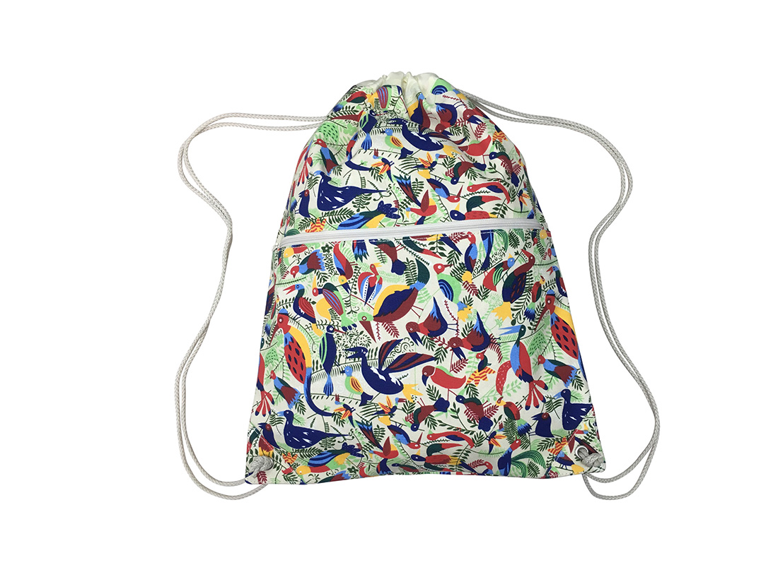 drawstring bag with bird printing
