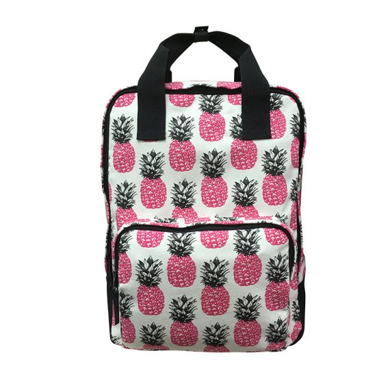 Square shape canvas backpack with pineapple print