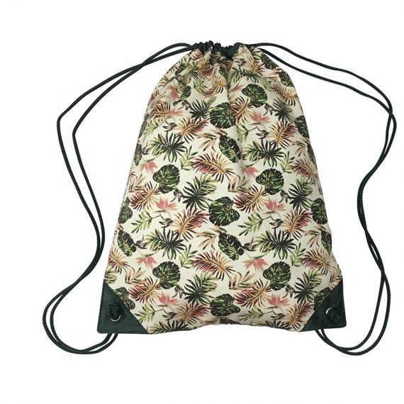 Drawstring bag with leaf print