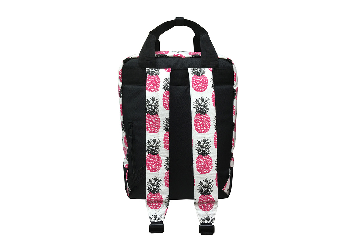 Back of square shape backpack with pineapple print