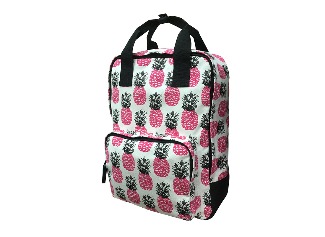 square shape canvas backpack with pineapple print R side