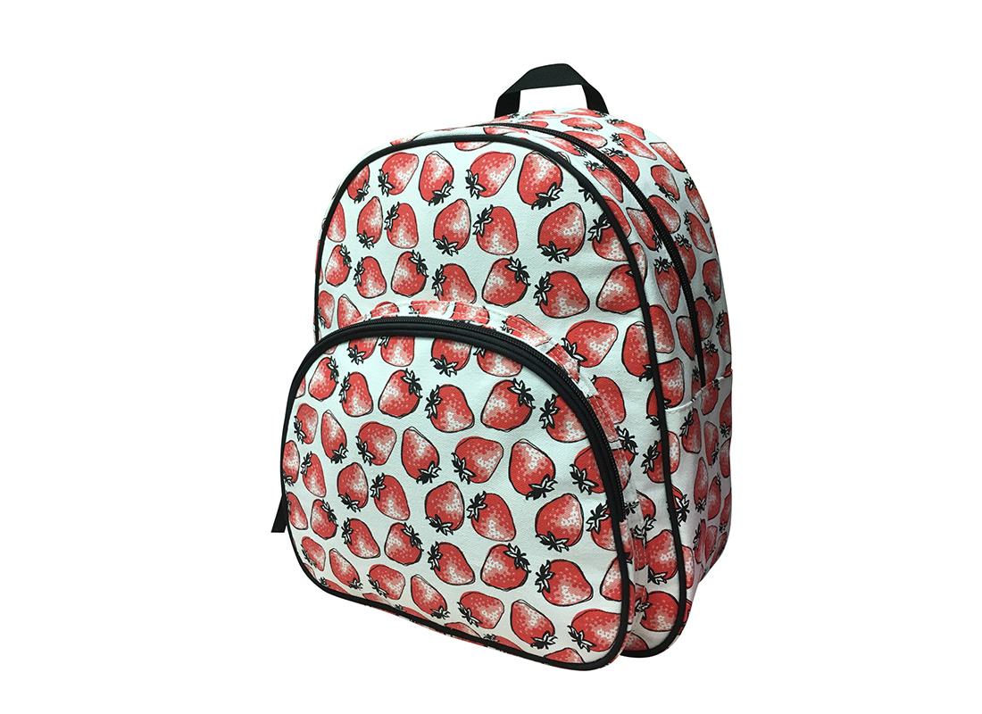 Canvas Backpack with strawberry print R side