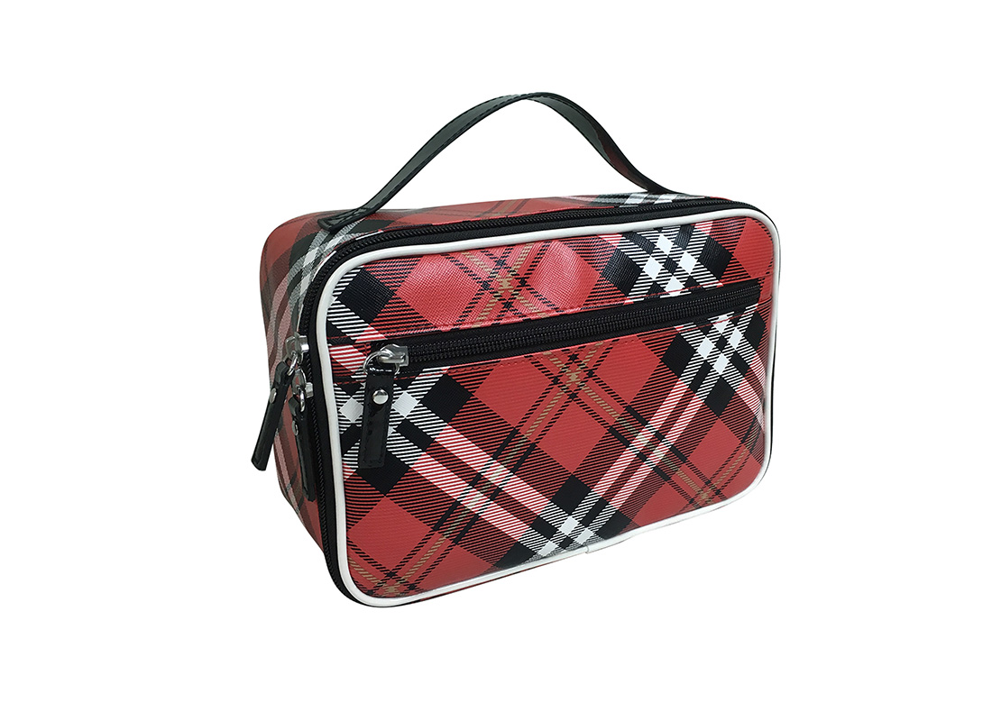 Square shape plaid Cosmetic Bag L side