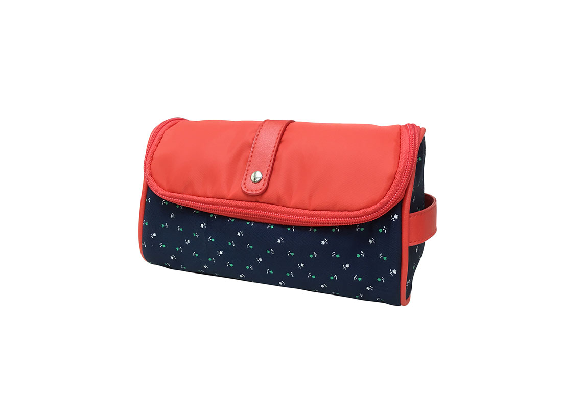 Floral Cosmetic bag with red flap R side