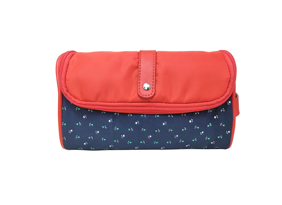 Floral Cosmetic Bag with red flap