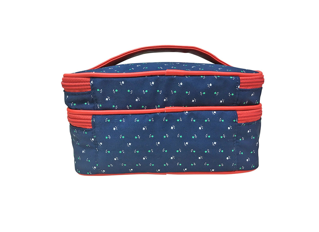 Back of two compartment floral cosmetic Bag