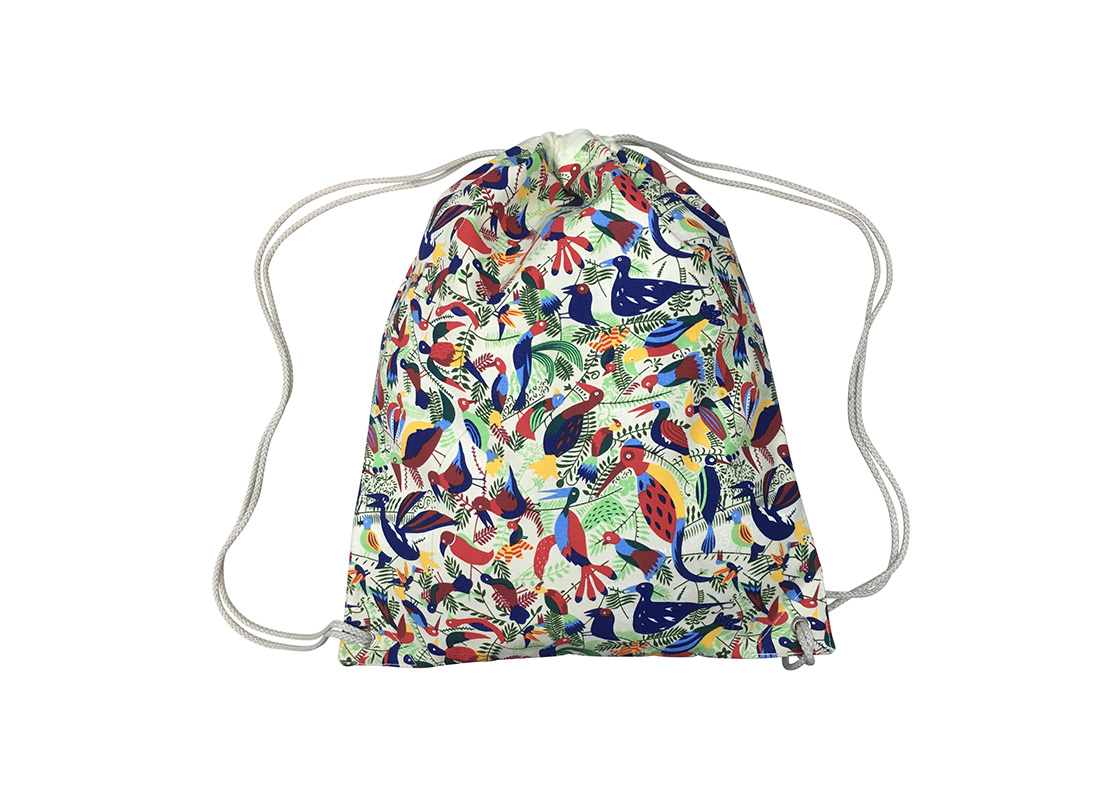 drawstring bag with bird printing back