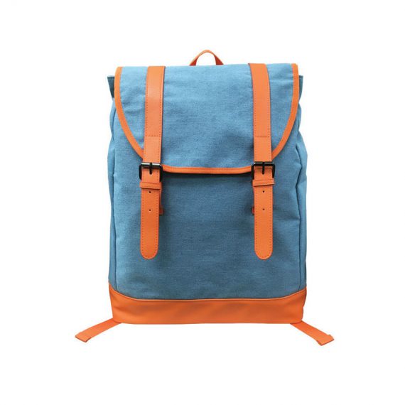 Backpack with flap in powder blue & orange