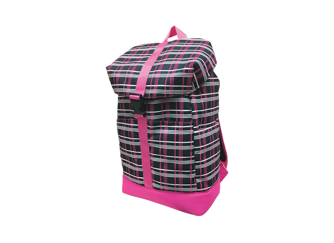 Plaid backpack with flap closure R side
