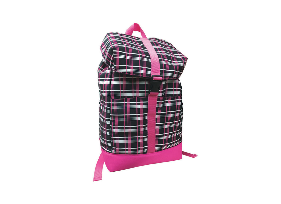 Plaid backpack with flap closure L side