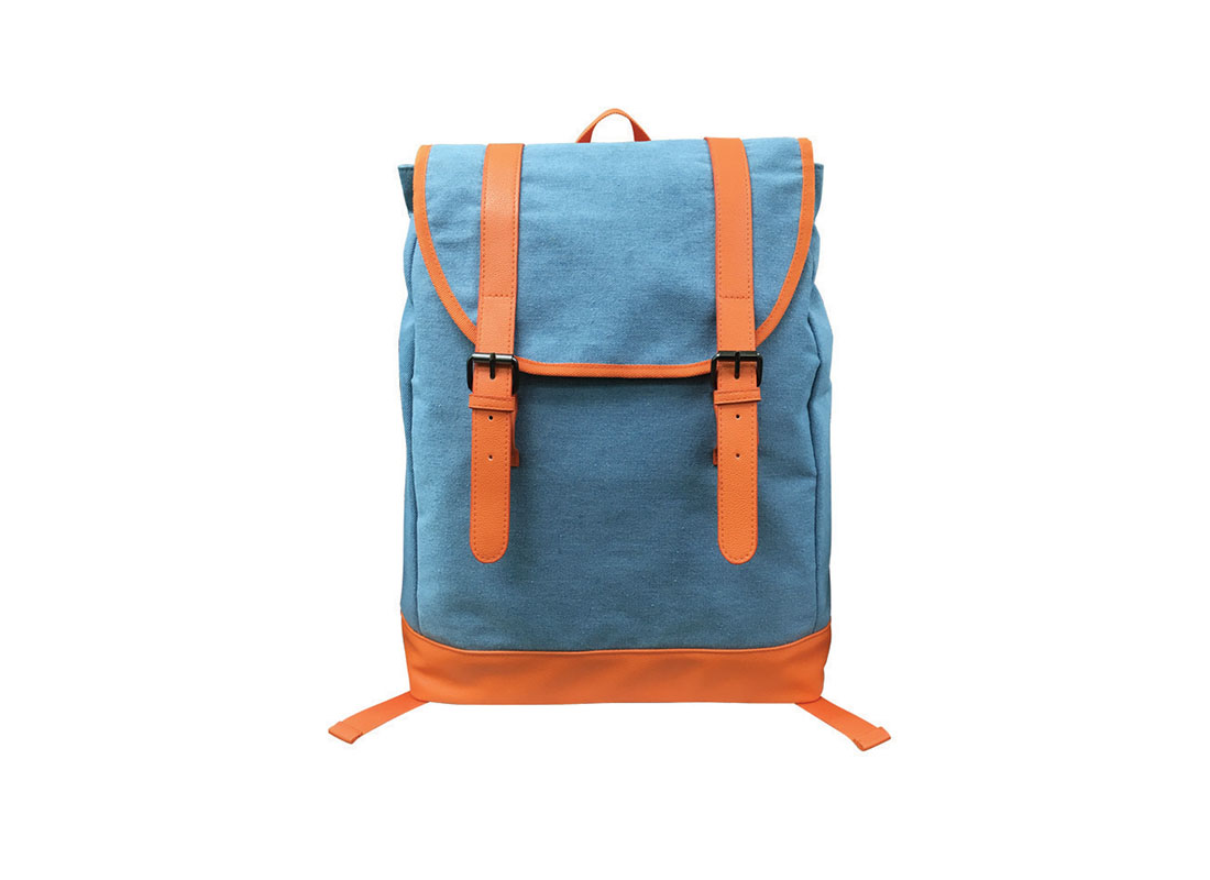 Backpack with flap in powder blue & orange