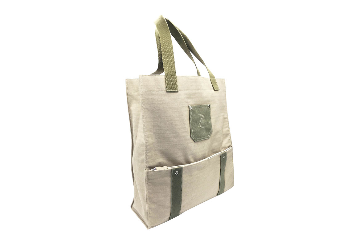 100% Cotton Tote with Front Zipper pocket Side