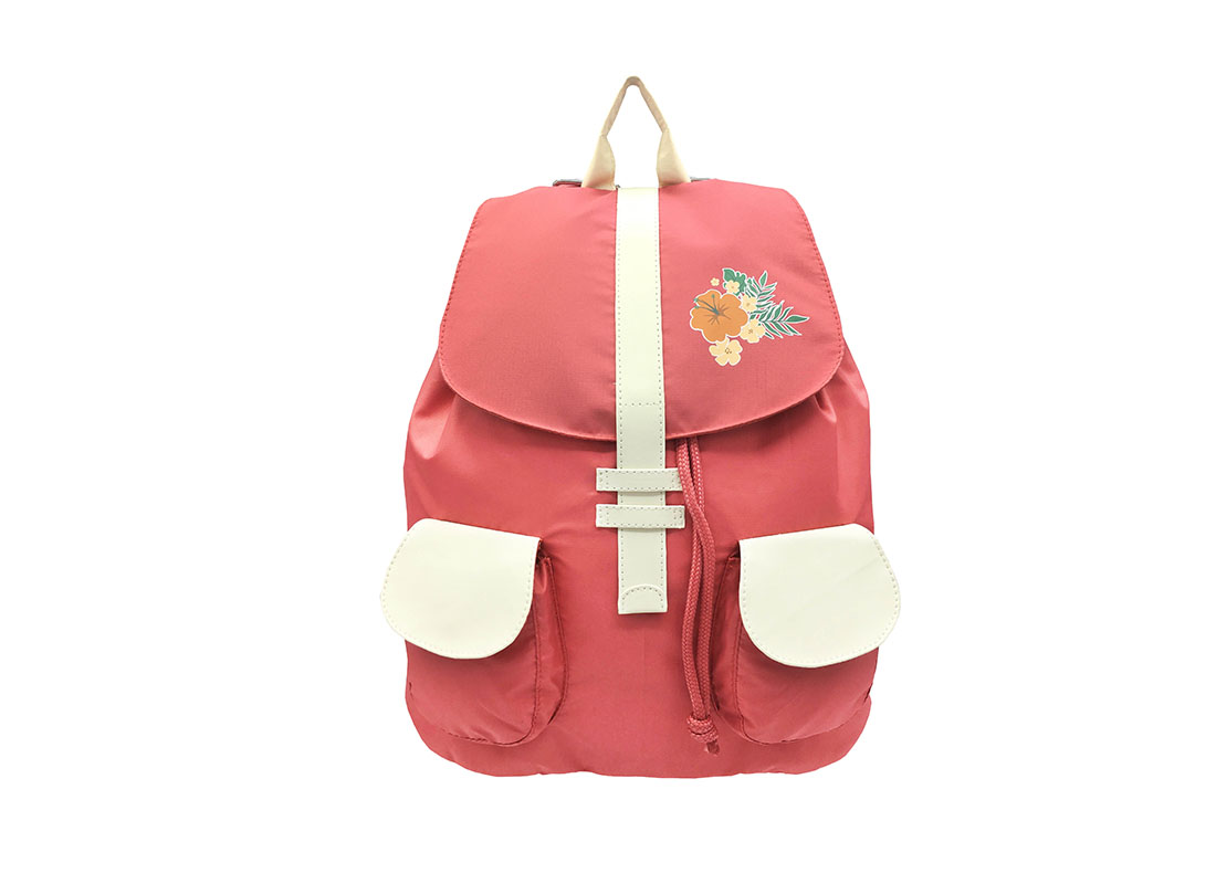 Girl Backpack in Pink & Beige with flap