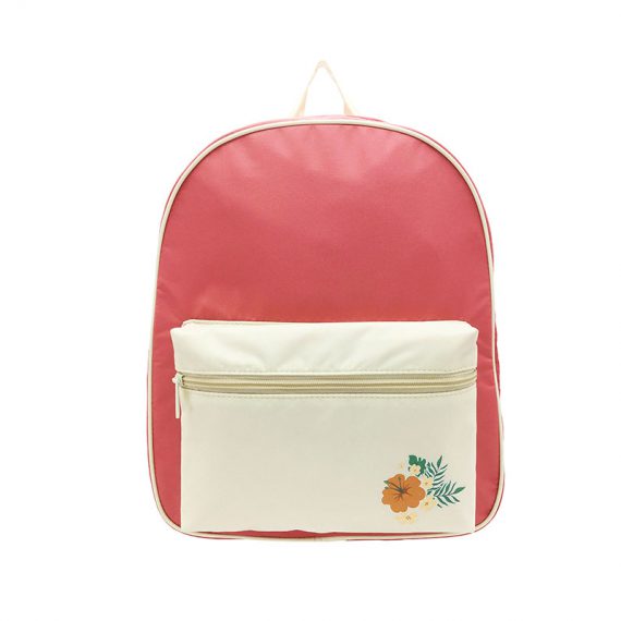 Girl Backpack in pink & beige with a large zipper front pocket