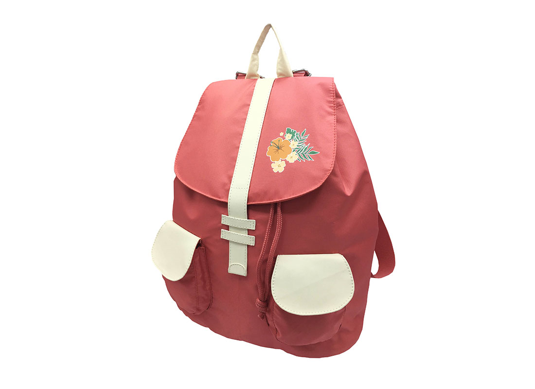 Girl Backpack in pink & beige with flap R side