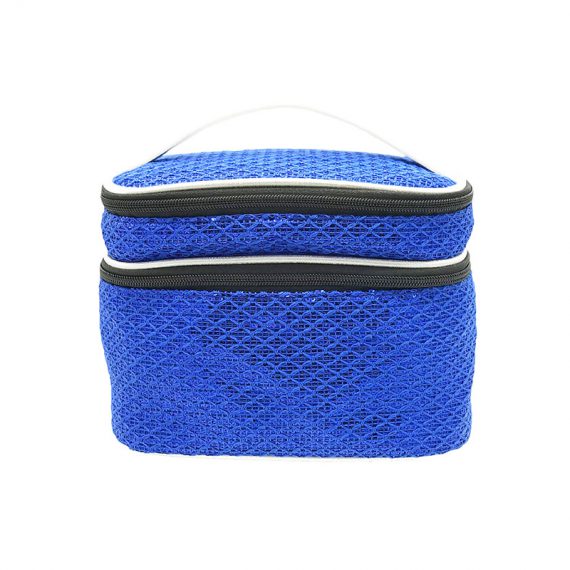 Two Compartment Sequin Cosmetic Bag in blue