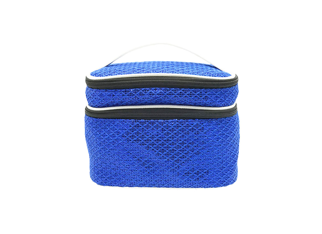 Two Compartment Sequin Cosmetic Bag in blue
