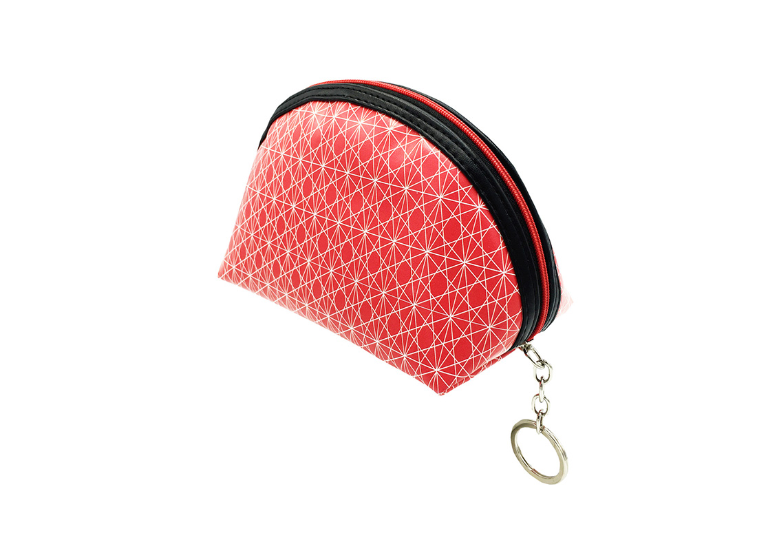 small cosmetic pouch in pink with monogram printing side