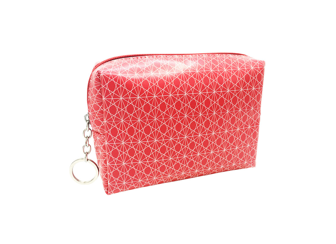 cosmetic bag in pink with monogram printing L side