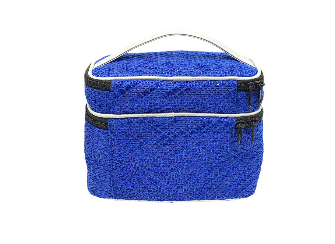 Two compartment sequin cosmetic bag in blue back