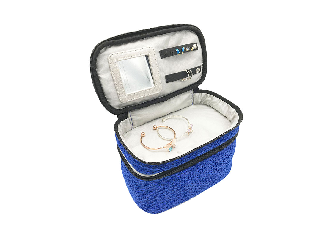 Two compartment sequin cosmetic bag with mirror 1