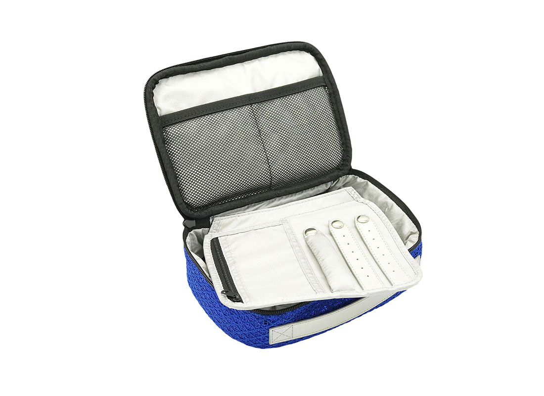Sequin Pouch in blue with removable accessories pad