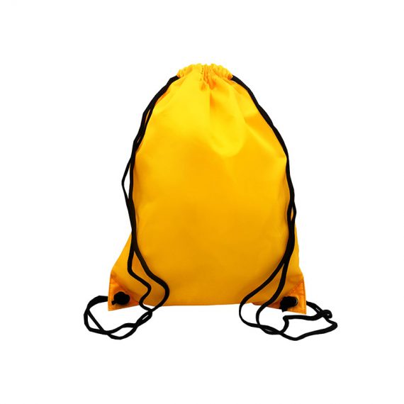 Drawstring bag with back zipper pocket in yellow orange