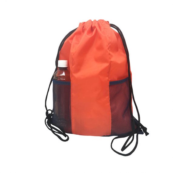 Drawstring bag with two mesh side pocket in orange