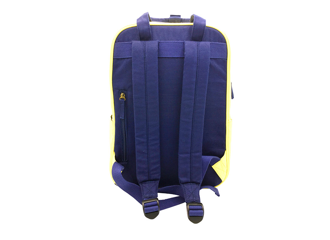 canvas backpack in yellow & dark blue back