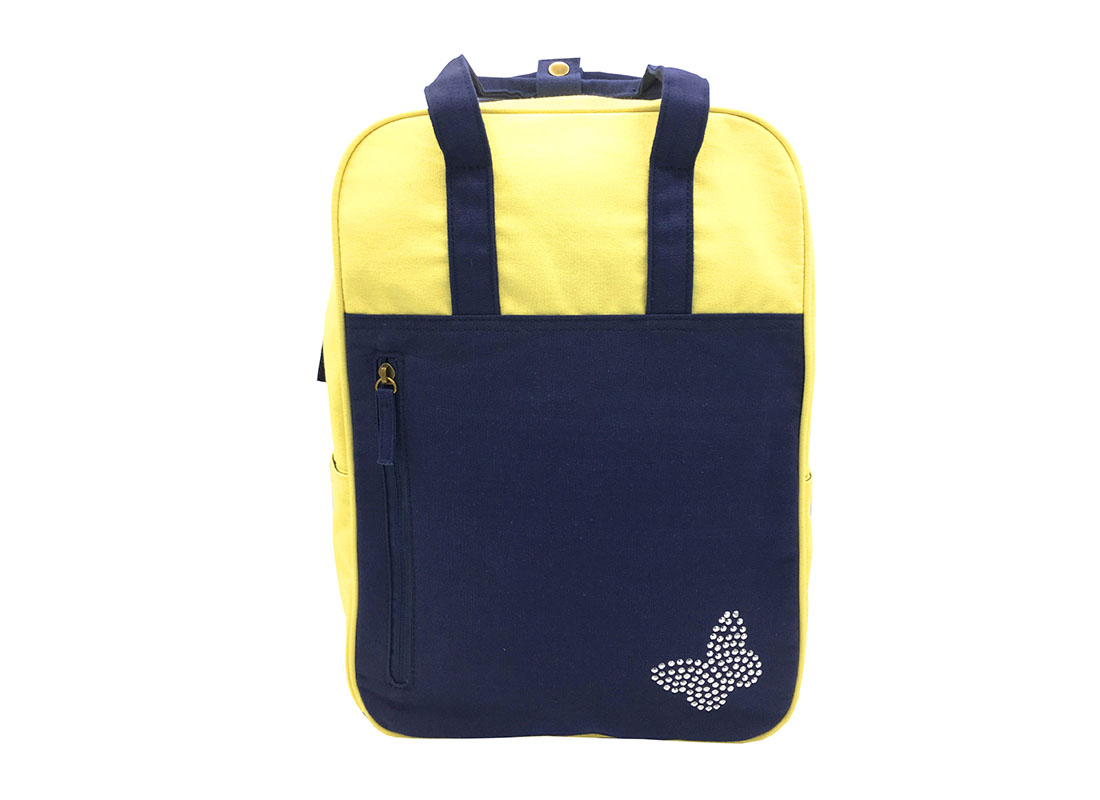 Canvas backpack in yellow & dark blue front