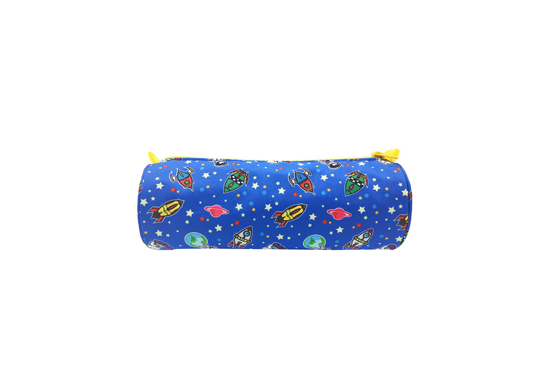 Round Shape pencil case with spaceship print