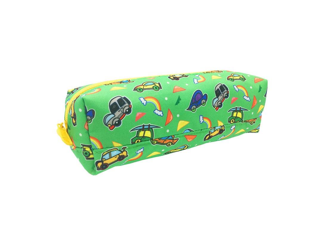Square shape pencil case with car print side