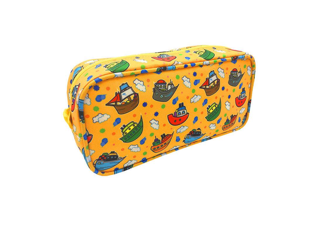 Rectangular shape pencil case with ship print side
