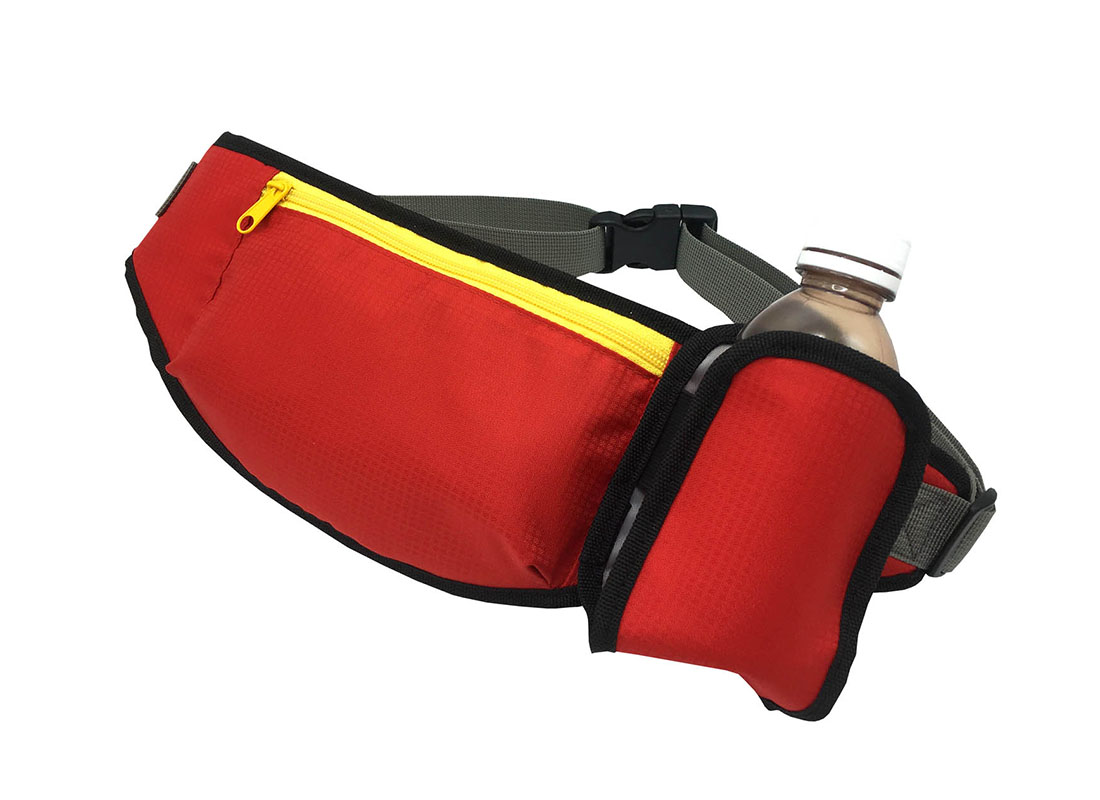 sporty waist bag with small water bottle holder in red side