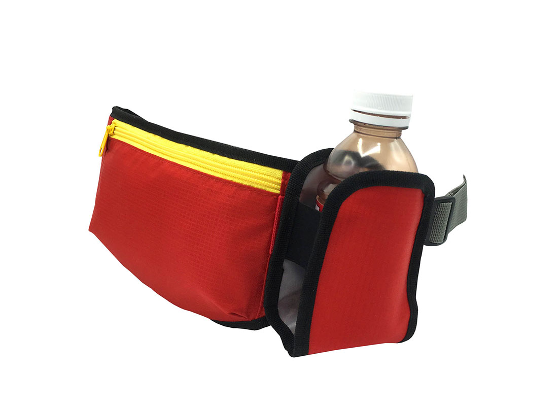 sporty waist bag with small water bottle in red side1