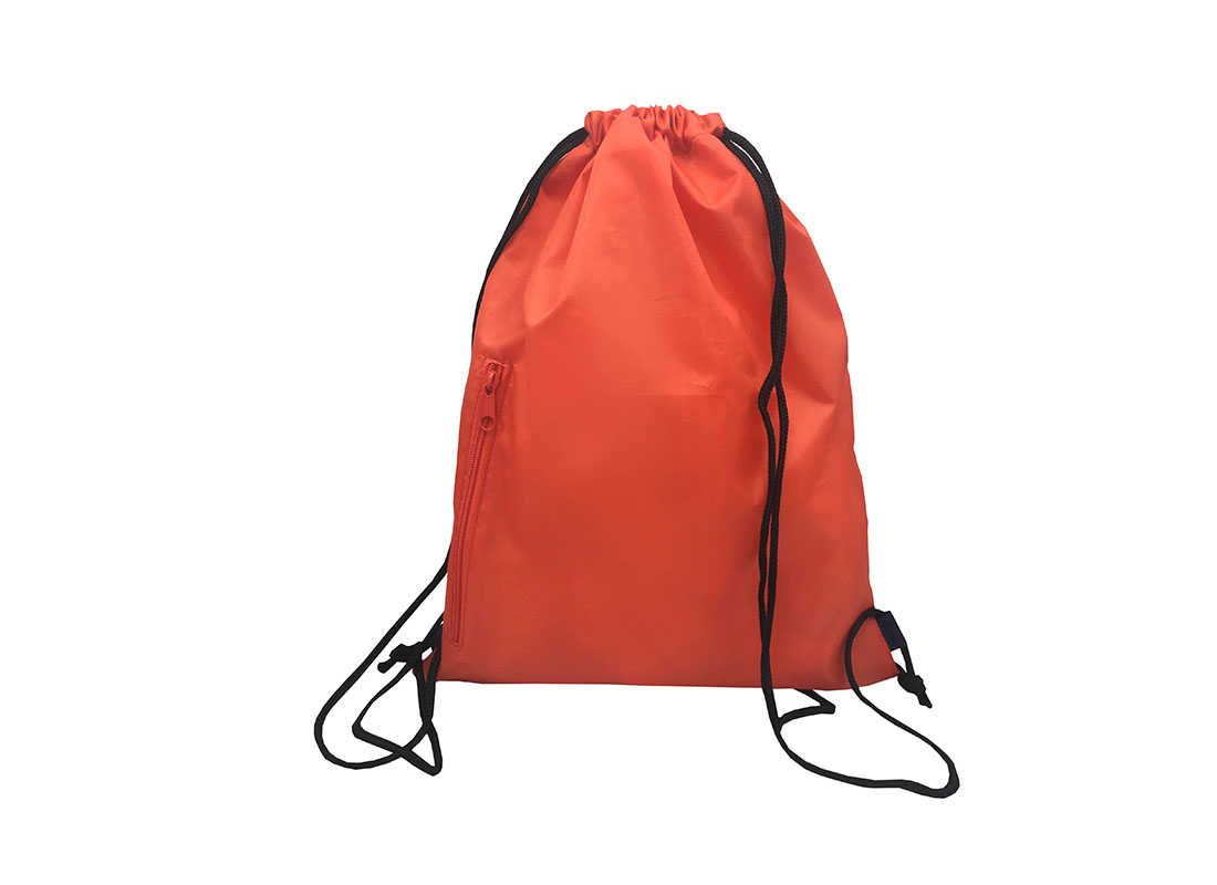 drawstring bag with two mesh side pocket in orange back