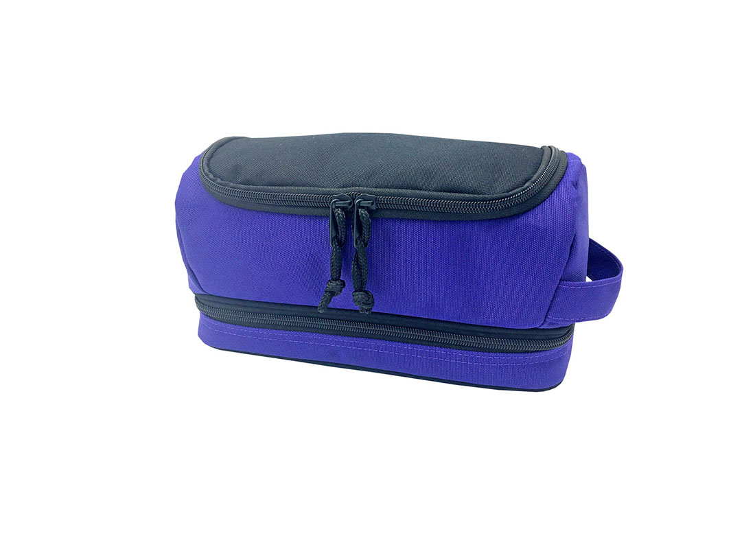 Two compartment toiletry bag in purple blue