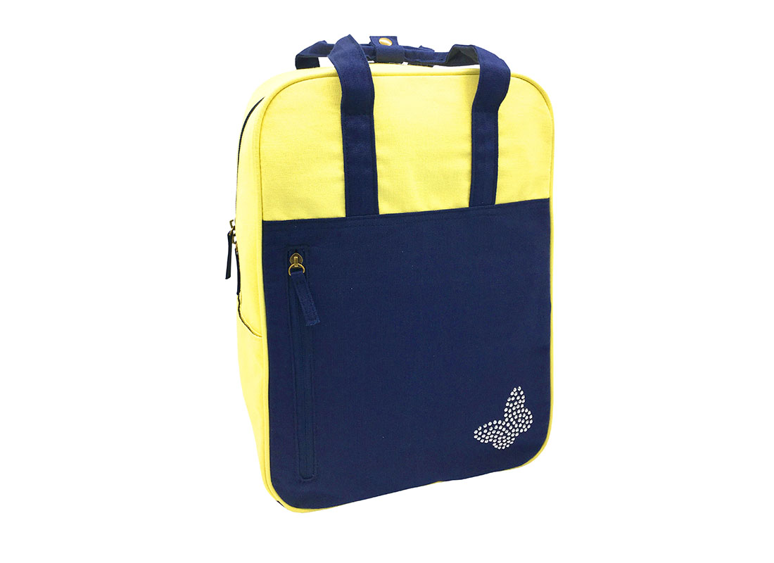 Canvas backpack in yellow & dark blue side
