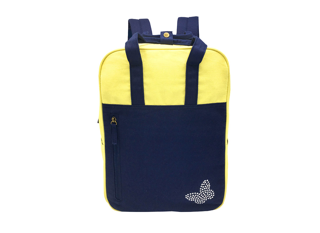 Canvas backpack in yellow & dark blue